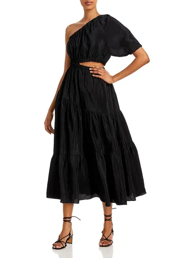 Moon River Womens One-shoulder Mid-calf Midi Dress In Black