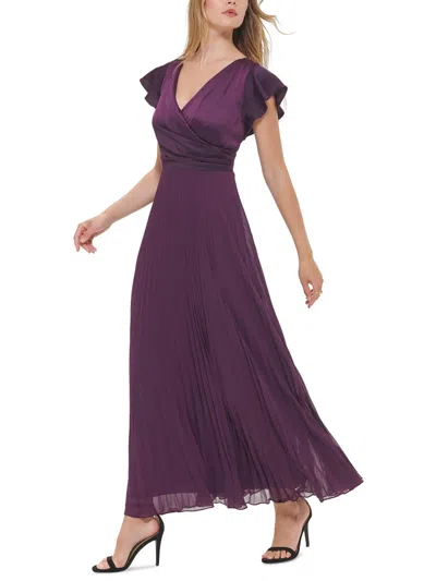 Dkny Womens Surplice Neckline Long Evening Dress In Purple