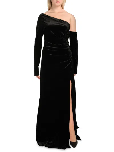 Donna Karan Womens Asymmetric Long Evening Dress In Black