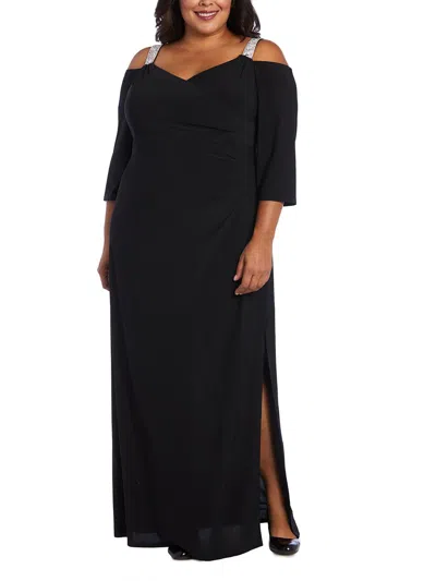 R & M Richards Plus Womens Embellished Maxi Evening Dress In Black
