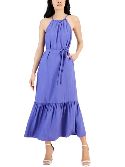 Anne Klein Womens Tiered Long Maxi Dress In Blue