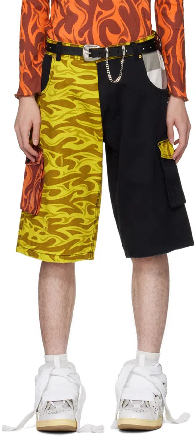 Erl Unisex Printed Cargo Shorts Woven In Yellow