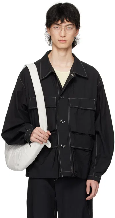 Lemaire Contrast-stitching Cargo Shirt Jacket In Black