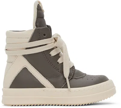 Rick Owens Kids' Geobasket Leather High Top Sneakers In Dust,milk