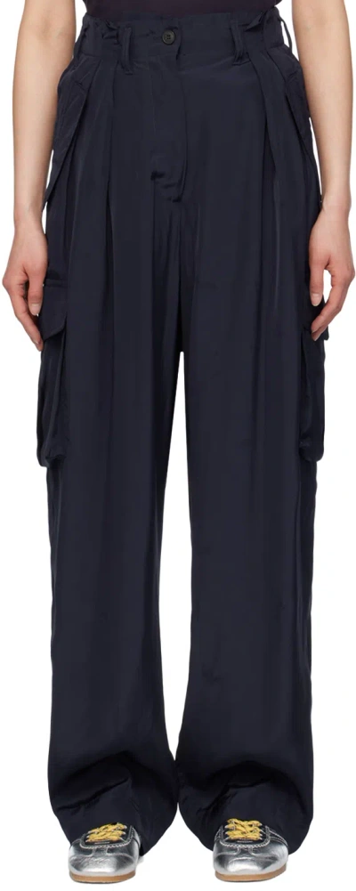 Dries Van Noten Polkar Pleated Cargo Pants In Navy