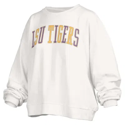 Pressbox White Lsu Tigers Janise Waist Length Oversized Pullover Sweatshirt