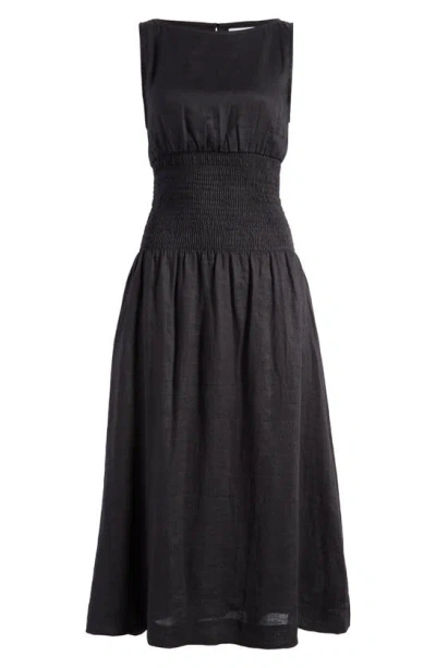 Faithfull The Brand La Canella Smocked Waist Midi Dress In Black