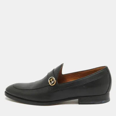 Pre-owned Gucci Black Leather Interlocking G Loafers Size 41