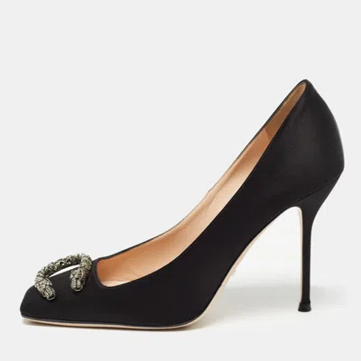 Pre-owned Gucci Black Satin Dionysus Crystals Pumps Size 40.5