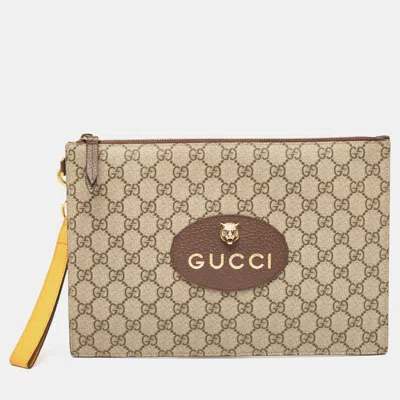 Pre-owned Gucci Beige Gg Supreme Canvas Neo Vintage Pouch