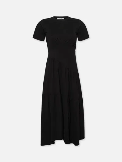 Frame Gathered Seam Short Sleeve Dress Black Cotton