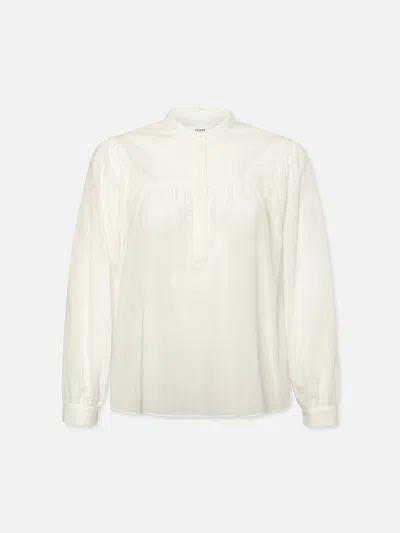 Frame Shirred Popover Blouse Top White 100% Cotton