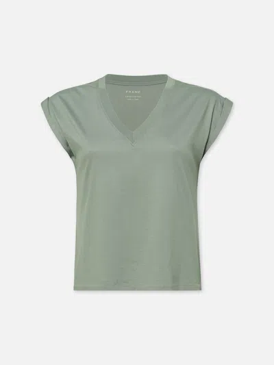 Frame Easy V-neck T-shirt Sage Cotton In Green