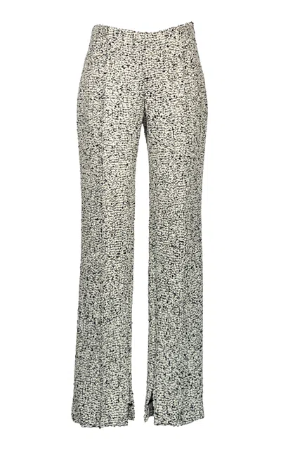 Amir Taghi Lisa Belted Wool-cotton Bouclé Straight-leg Pants In Black,white
