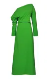 Amir Taghi Nazy Draped Off-the-shoulder Wool-blend Maxi Dress In Green