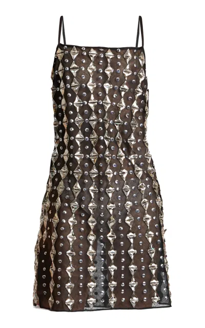 Amir Taghi Paulina Embellished Silk Mini Dress In Grey