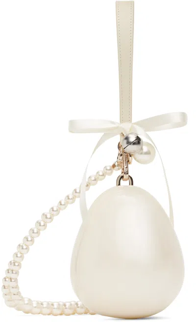 Simone Rocha Bell Charm Micro Egg Bag W/ Pearl Crossbody In Pearl/pearl/silver