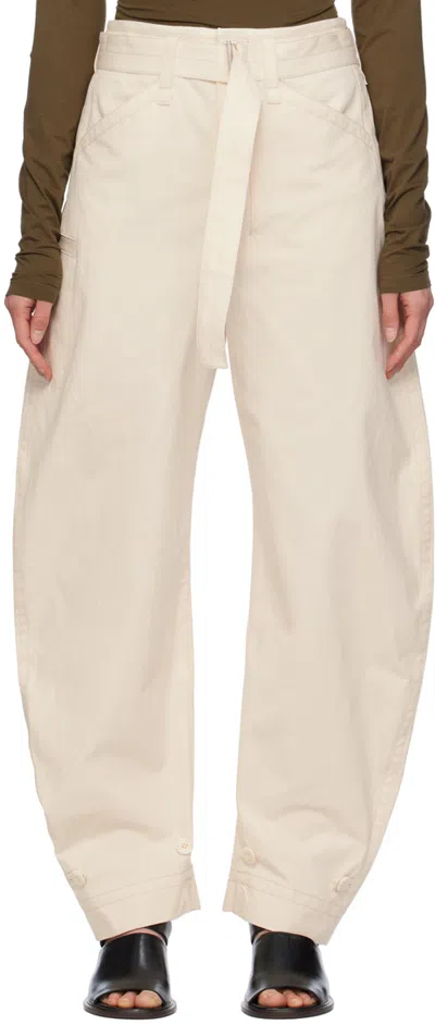 Lemaire Belted Tapered-leg Trousers In Wh053 Pale Ecru