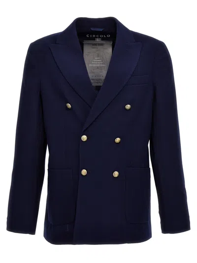 Circolo 1901 Diagonal Wool Double-breasted Blazer In Blue