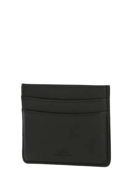 Apc A.p.c Man's Black Leather Card Holder With Logo