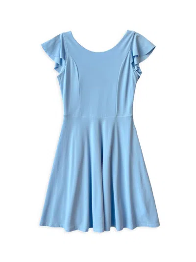Un Deux Trois Kids' Girl's Flutter-sleeve Mini Dress In Blue