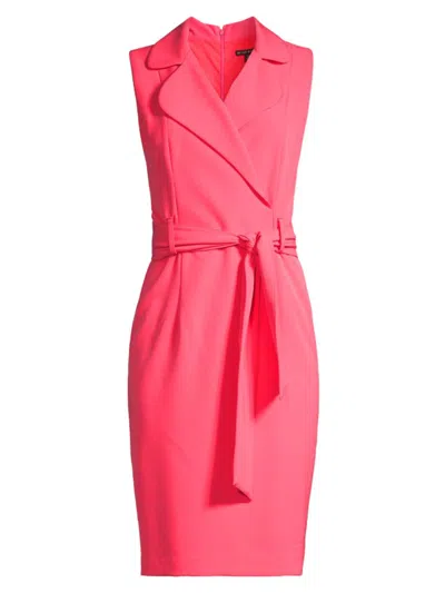 Black Halo Danic Collared Sheath Belted Dress In Coral