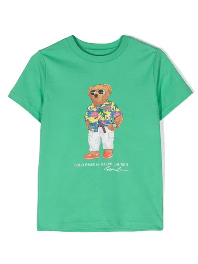 Ralph Lauren Kids' Polo Bear-print Cotton T-shirt In Green