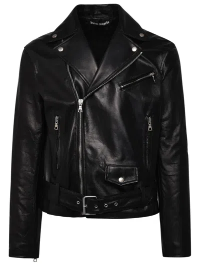 Palm Angels Sleek Leather Jacket In Black