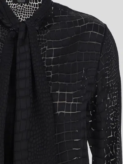 Versace Silk Blend Shirt In Black