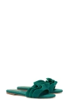 Larroude Larroudé Ivy Ruffle Raffia Slide Sandal In Emerald