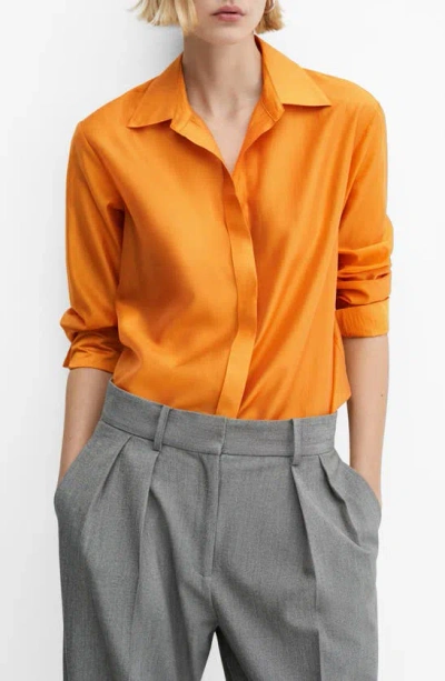 Mango Concealed Button Shirt Orange