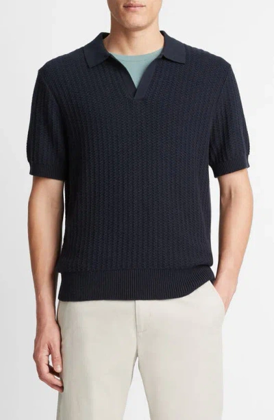 Vince Crafted Rib Cotton & Cashmere Regular Fit Polo Collar Jumper In Coastal