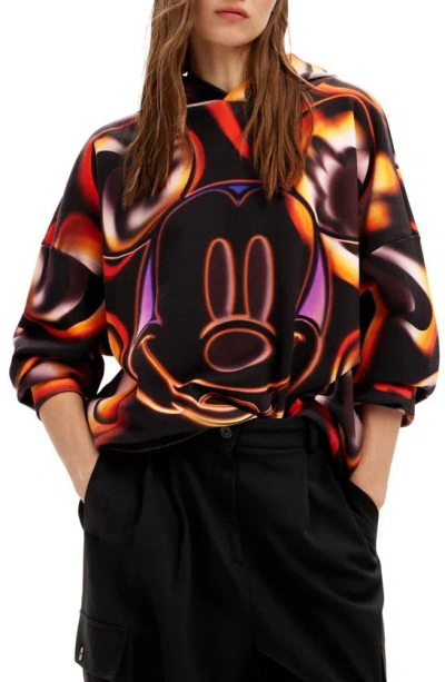 Desigual Oversize Mickey Mouse Hoodie In Black