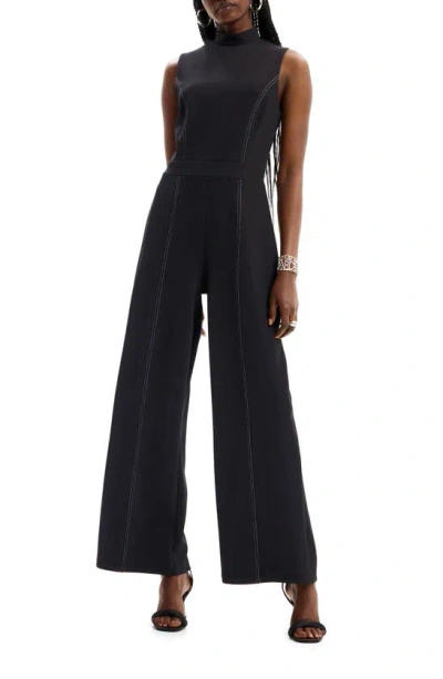 Desigual Stitching Culotte Jumpsuit In Black