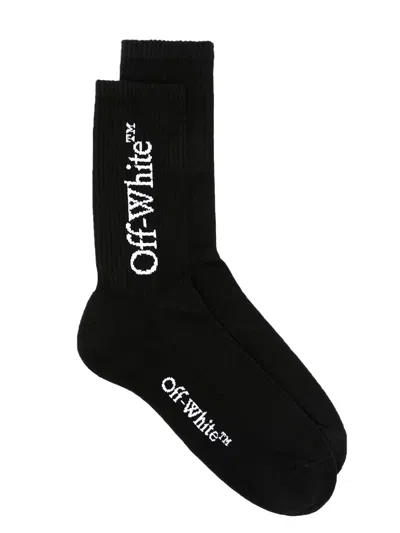 Off-white Logo Cotton Socks In Black