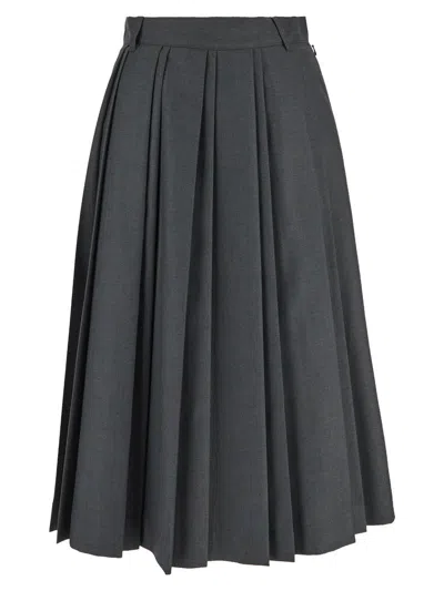Dunst Gray Double Pleats Midi Skirt In Grey
