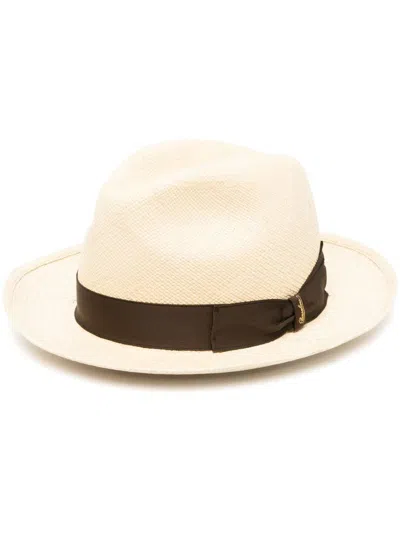 Borsalino Federico Straw Panama Hat In Bordeaux