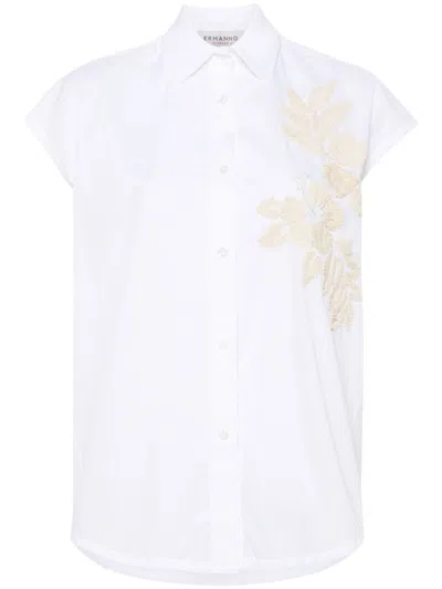 Ermanno Firenze Embroidered Cotton Shirt In Blanco