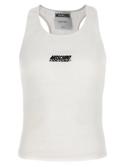 Moschino Logo Ribbed Top In White