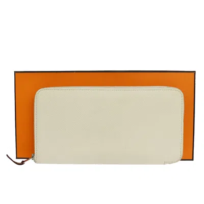 Hermes Hermès Azap White Leather Wallet  () In Ecru