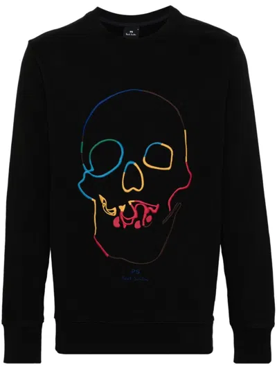 Paul Smith Embroidered Skull Cotton Sweatshirt In Black