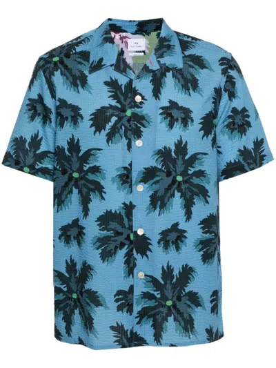 Paul Smith Printed Casual Shirt In Blue