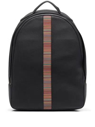 Paul Smith Signature Stripe Leather Backpack In Black