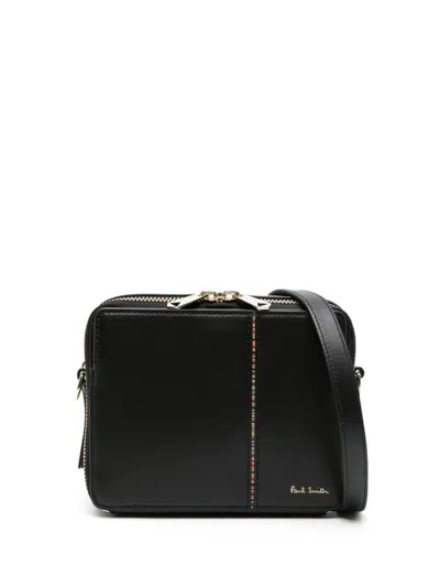 Paul Smith Signature Stripe Leather Crossbody Bag In Black