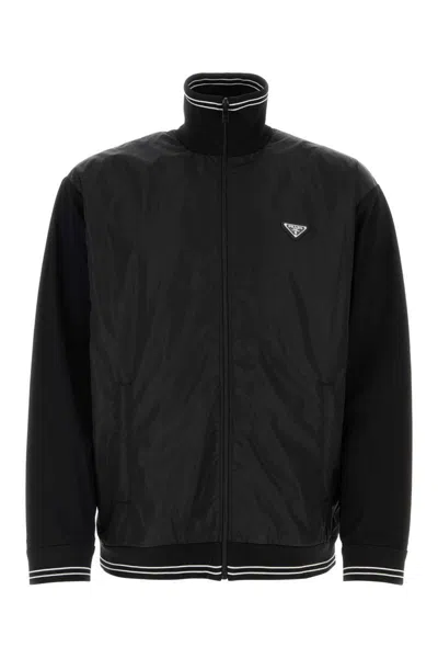 Prada `re-nylon` And Cotton Jacket In Black  