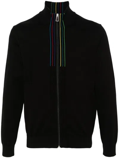 Ps By Paul Smith Sports Stripe Organic Cotton Cardigan In Blue