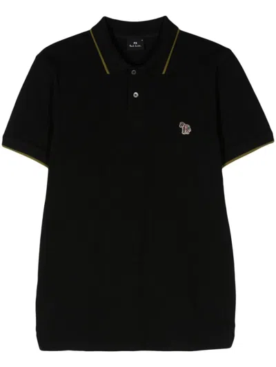 Ps By Paul Smith Ps Paul Smith Zebra Logo Cotton Polo Shirt In Black