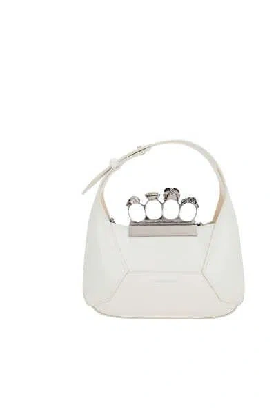 Alexander Mcqueen Jeweled Mini Hobo Bag In Soft Ivory