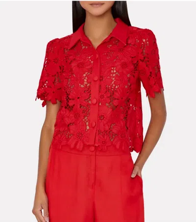 Milly Addison Roja Cropped Floral Lace Top In Red