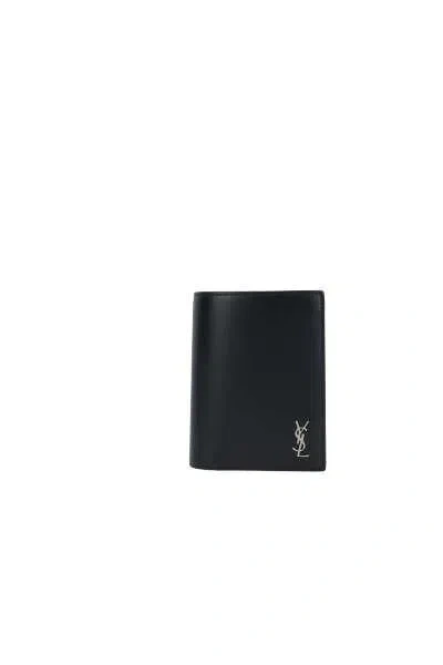 Saint Laurent Logo-plaque Leather Wallet In Black